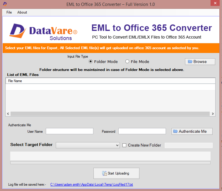 Datavare EML to Office 365 Converter So screenshot