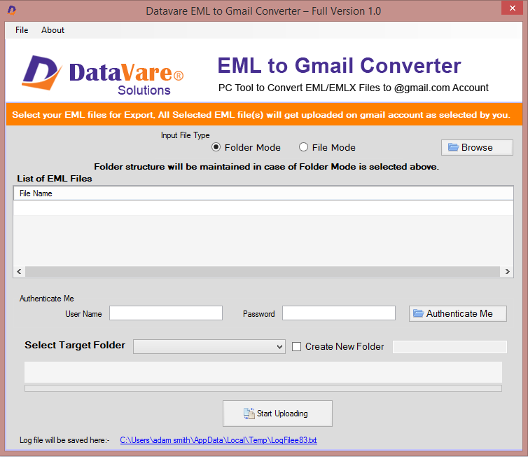 Datavare EML to Gmail Importer screenshot