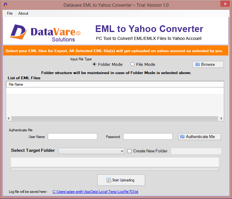 Datavare EML to Yahoo Converter screenshot