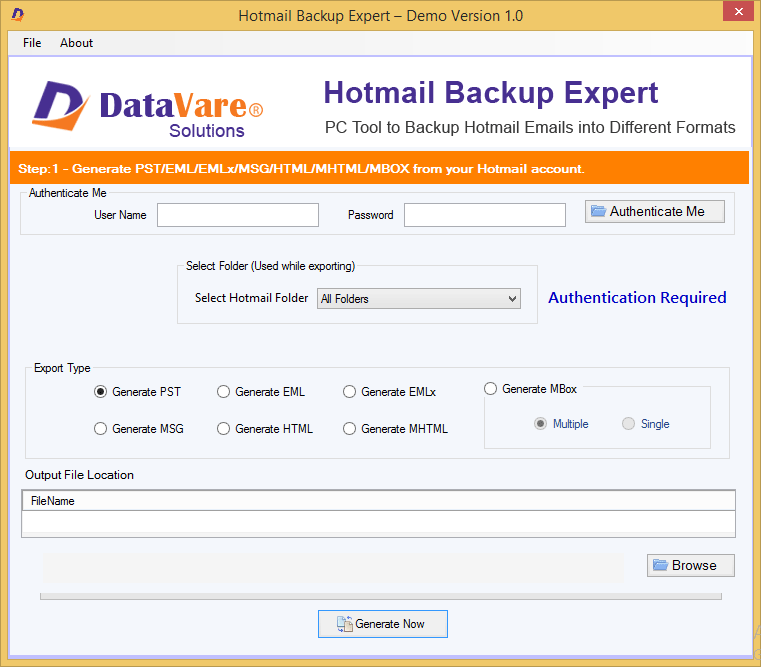 DataVare Hotmail Backup Expert screenshot