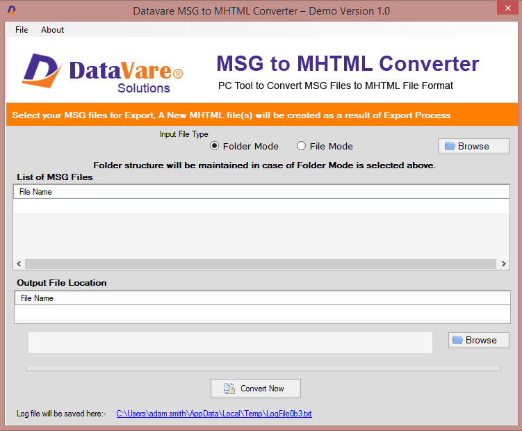 Datavare MSG to MHTML Converter screenshot