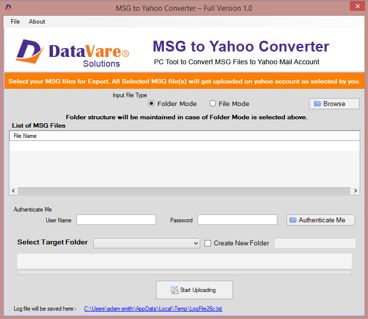 Datavare MSG to Yahoo Converter Software screenshot