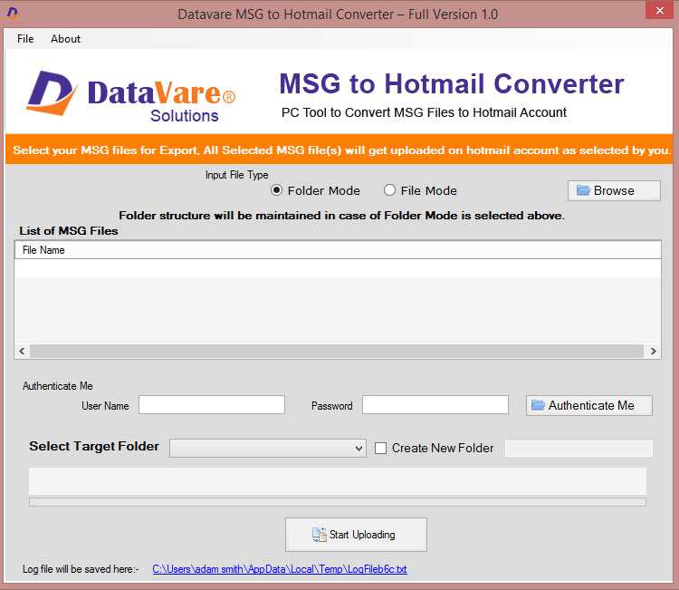 Datavare MSG to Hotmail Converter screenshot