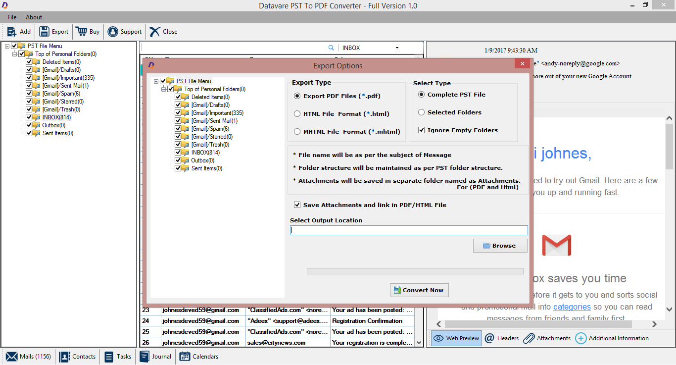 Datavare PST to PDF Converter screenshot