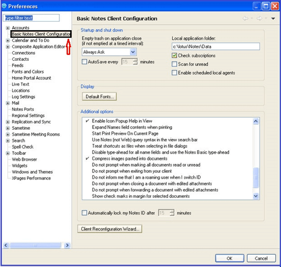 basic notes client configuration